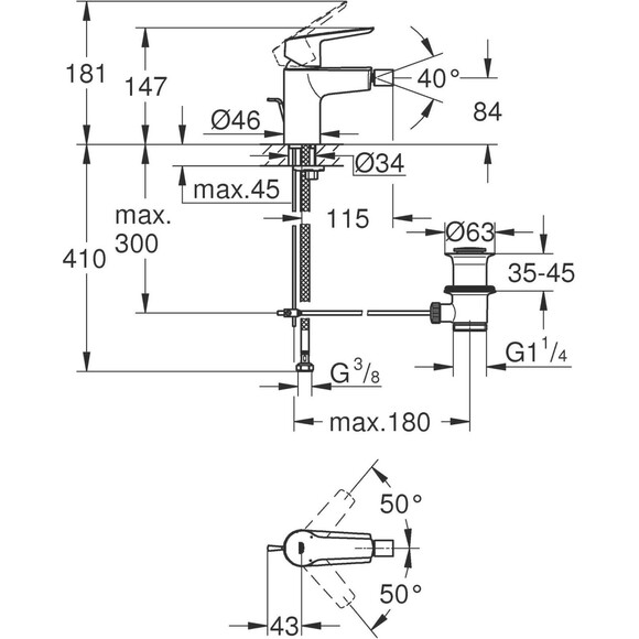 Змішувач для біде Grohe QuickFix Start Black 325602432 (чорний матовий, з донним клапаном), Колір виробника: чорний матовий, фото , изображение 9