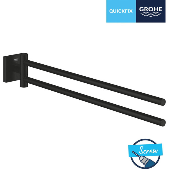 Рушникотримач Grohe QuickFix Start Cube Black 409762430 (чорний матовий, подвійний, поворотний), Колір виробника: чорний матовий, фото , изображение 5