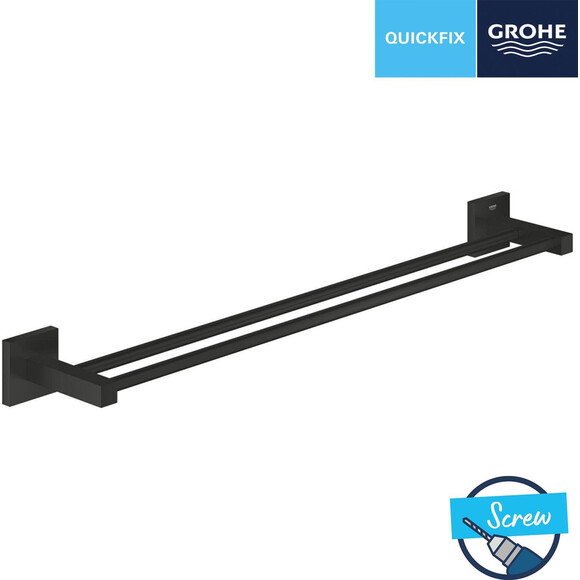 Полотенцедержатель Grohe QuickFix Start Cube Black 411042430 (черный матовый, двойной), Цвет производителя: черный матовый, фото 5