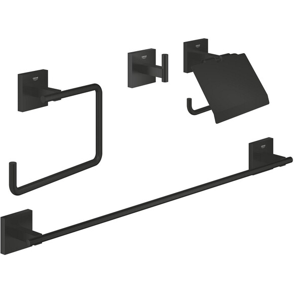 Комплект аксесуарів 4 в 1 Grohe QuickFix Start Cube Black 411152430 (409612430+409752430+411022430+410892430, чорний матовий), фото 