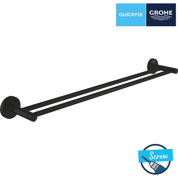 Полотенцедержатель Grohe QuickFix Start Black 412032430 (черный матовый, двойной), Цвет производителя: черный матовый, фото 5
