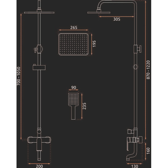 Душова система Rea Hass Black REA-B9968 (чорна матова, з виливом), Колір виробника: чорний матовий, фото , изображение 7