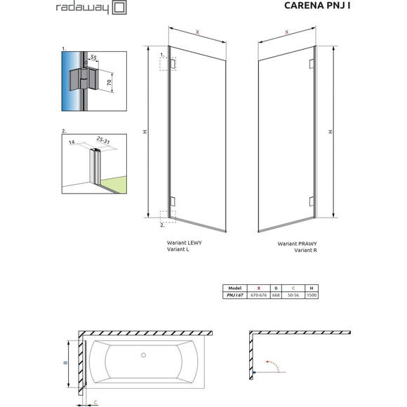 Ширма для ванны Radaway Carena PNJ 67 202101-101R (67 см, стекло прозрачное, профиль хром), фото 6