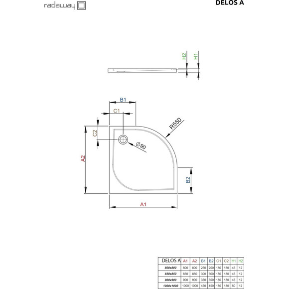 Душевой поддон Radaway Delos A SDA0909-01 (90x90 см), Доступные размеры: 90 x 90, фото 2