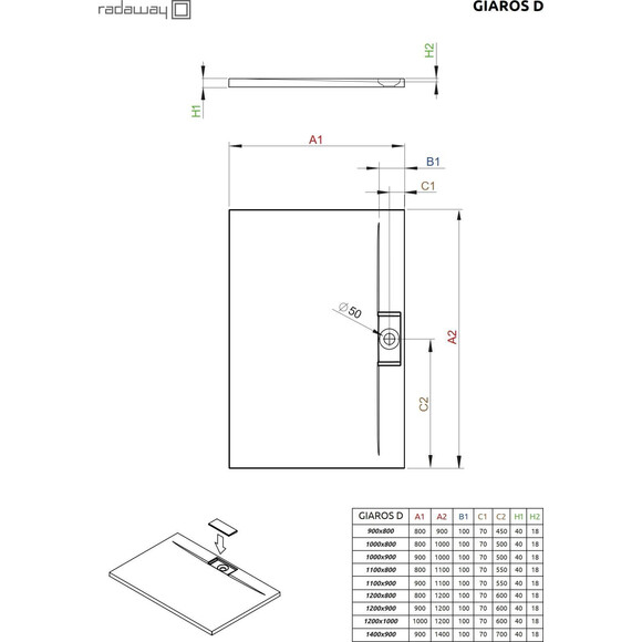 Душовий піддон Radaway Giaros D M3GRD9080 (90x80 см), Доступні розміри: 90 x 80, фото , изображение 2