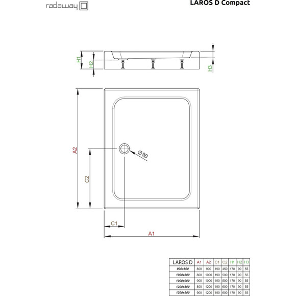 Душовий піддон Radaway Laros D Compact SLD8917-01 (90x80 см, з ніжками), Доступні розміри: 90 x 80, фото , изображение 2