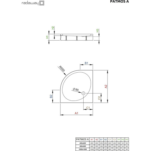 Душевой поддон Radaway Patmos A 4S99155-03 (90x90 см, с ножками и панелью), Доступные размеры: 90 x 90, фото 2