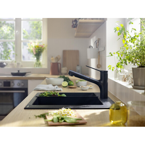Змішувач для кухні Hansgrohe Zesis M33 Black Matt 74800670 (чорний матовий, з висувною лійкою), Колір виробника: чорний матовий, фото , изображение 3