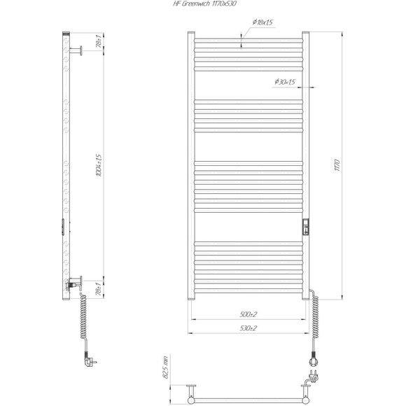 Электрический полотенцесушитель Hygge Family Greenwich 6.1.0304.06.BM (4820258983285, 530x1170, черный матовый, универсальный, с таймером), Доступные размеры: 530 x 1170, Цвет производителя: черный матовый, фото 9