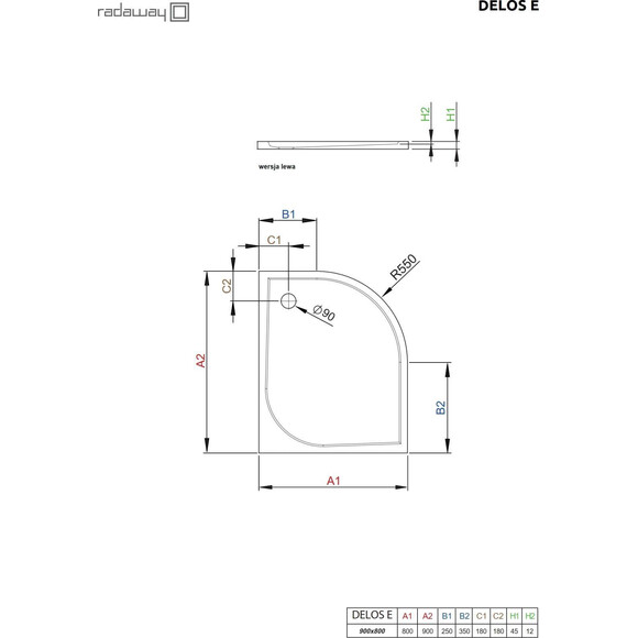 Душевой поддон Radaway Delos E SDE9080-01L (90x80 см, левосторонний), фото 2