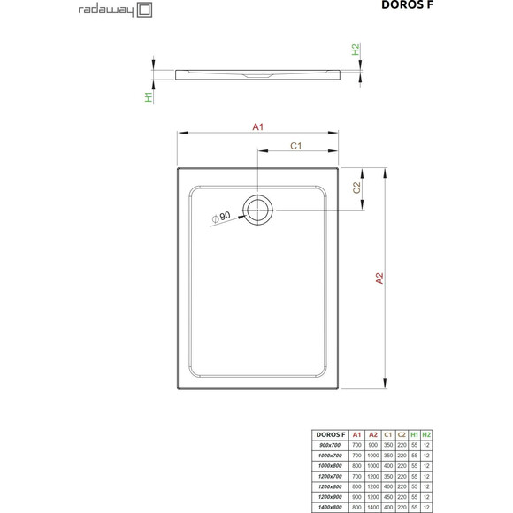 Душовий піддон Radaway Doros F SDRF1080-01 (100x80 см), Доступні розміри: 100 x 80, фото , изображение 2