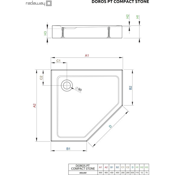 Душовий піддон Radaway Doros Compact Stone White SDRPTP9090-05-04S (90x90 см, білий камінь, з ніжками), Доступні розміри: 90 x 90, Колір виробника: білий камінь матовий, фото , изображение 3