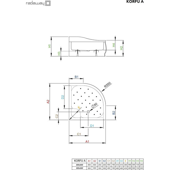 Душевой поддон Radaway Korfu A 4S88400-03 (80x80 см, с ножками и панелью), Доступные размеры: 80 x 80, фото 2