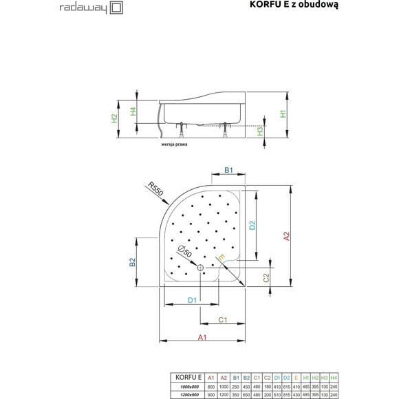 Душевой поддон Radaway Korfu E 4E81400-03R (100x80 см, правосторонний, с ножками и панелью), Доступные размеры: 100 x 80 R, фото 2