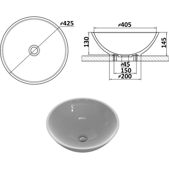Умывальник Snail Камелия 147A100 (42 см, чаша), Цвет производителя: белый глянец, фото 8