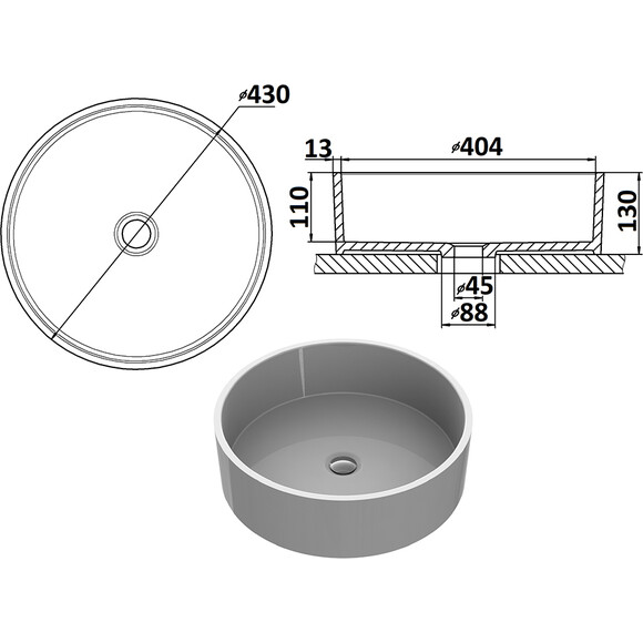 Умывальник Snail Оазис 170A100 (43 см), Цвет производителя: белый глянец, фото 13
