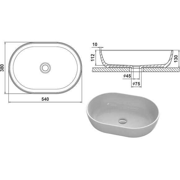 Умывальник Snail Персия 175A100 (54x38 см, чаша), Цвет производителя: белый глянец, фото 14