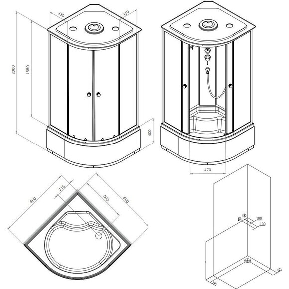Душовий бокс Am.Pm X-Joy Round Deep W94C-401A-090BT (90x90 см, прозоре скло, профіль чорний матовий, з піддоном), фото , изображение 8