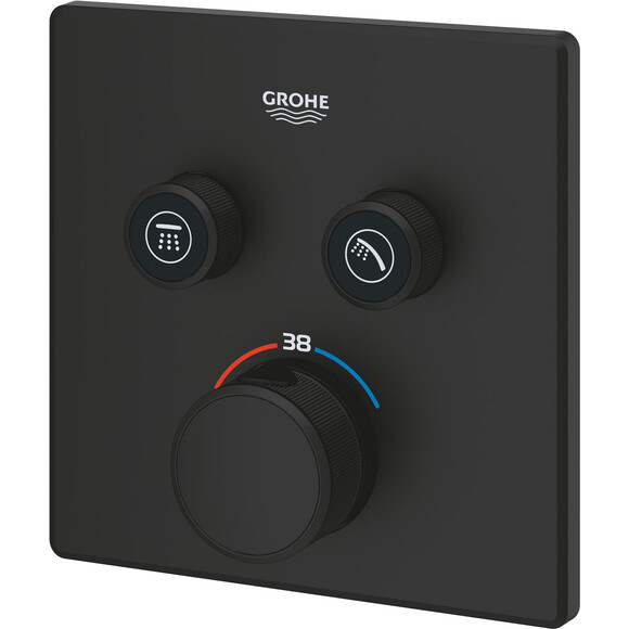 Внешняя часть смесителя скрытого монтажа с термостатом для ванны Grohe Grohtherm SmartControl 102166KF00 (фантомный черный), фото 4