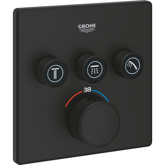 Внешняя часть смесителя скрытого монтажа с термостатом для ванны Grohe Grohtherm SmartControl 102167KF00 (фантомный черный), фото 