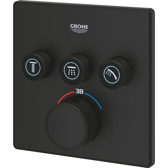 Внешняя часть смесителя скрытого монтажа с термостатом для ванны Grohe Grohtherm SmartControl 102167KF00 (фантомный черный), фото 4