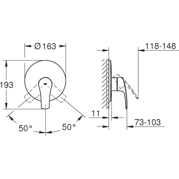 Зовнішня частина змішувача прихованого монтажу для душу Grohe Eurosmart 194512433 (чорна матова), фото , изображение 6