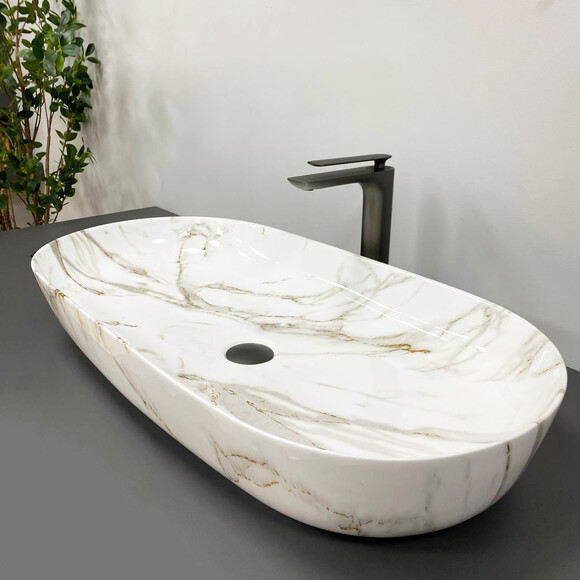 Раковина VBI Andria M Aiax Glossy VBI-011702 (81x41 см, мармур, чаша), Доступні розміри: 81 x 41, Колір виробника: мармур глянсовий, фото , изображение 2