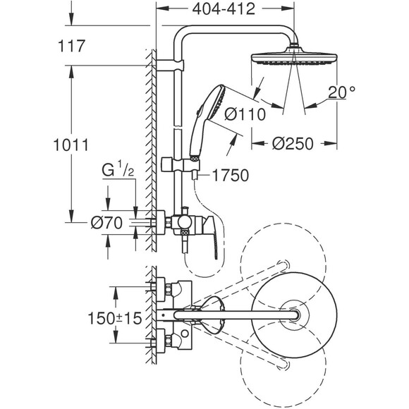 Душева система Grohe Tempesta 250 26673001, фото , изображение 6