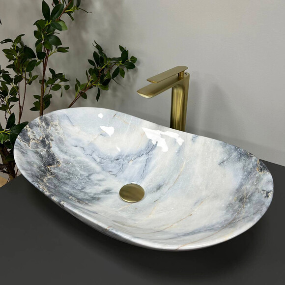 Раковина VBI Turin Granit Glossy VBI-011507 (60x36 см, мрамор глянцевый, чаша), Доступные размеры: 60 x 36, Цвет производителя: мрамор глянцевый, фото 