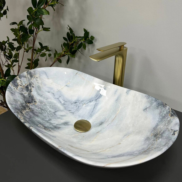 Раковина VBI Turin Granit Glossy VBI-011507 (60x36 см, мрамор глянцевый, чаша), Доступные размеры: 60 x 36, Цвет производителя: мрамор глянцевый, фото 3