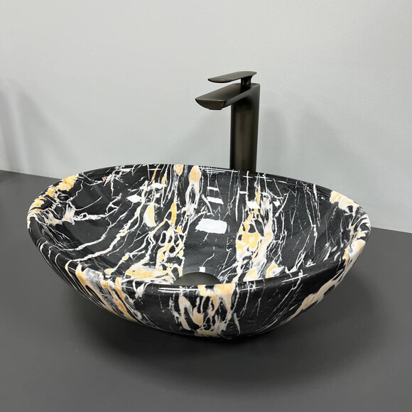 Раковина VBI Parma Black Opal VBI-011008 (40x33 см, чорний мармур, чаша), Доступні розміри: 40 x 33, Колір виробника: чорно-жовтий мармур, фото , изображение 2