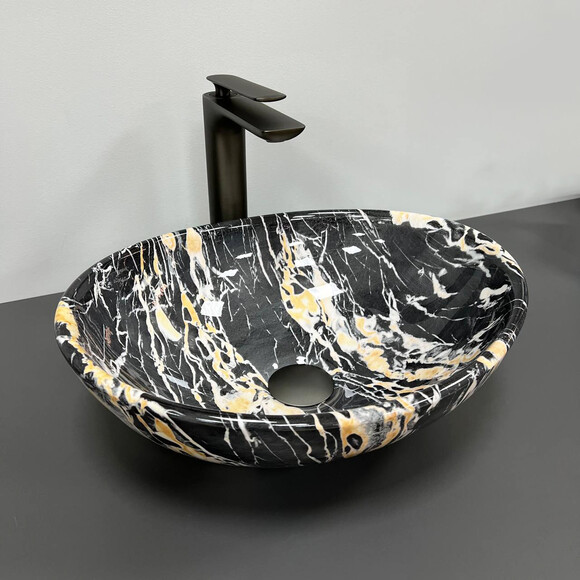 Раковина VBI Parma Black Opal VBI-011008 (40x33 см, чорний мармур, чаша), Доступні розміри: 40 x 33, Колір виробника: чорно-жовтий мармур, фото , изображение 3