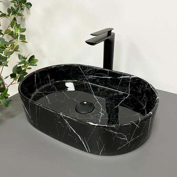 Раковина VBI Verona 50 Black Marmo VBI-011314 (50x37 см, чорний мармур), Доступні розміри: 50 x 37, Колір виробника: чорний мармур глянсовий, фото , изображение 2