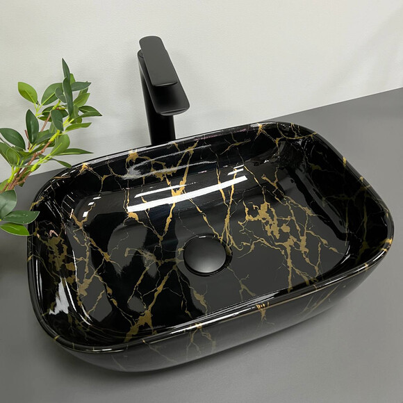 Раковина VBI Ravenna Marble Black VBI-011207 (45x32 см, чорний мармур глянсовий, чаша), Доступні розміри: 45 x 32, Колір виробника: чорний мармур глянсовий, фото , изображение 3