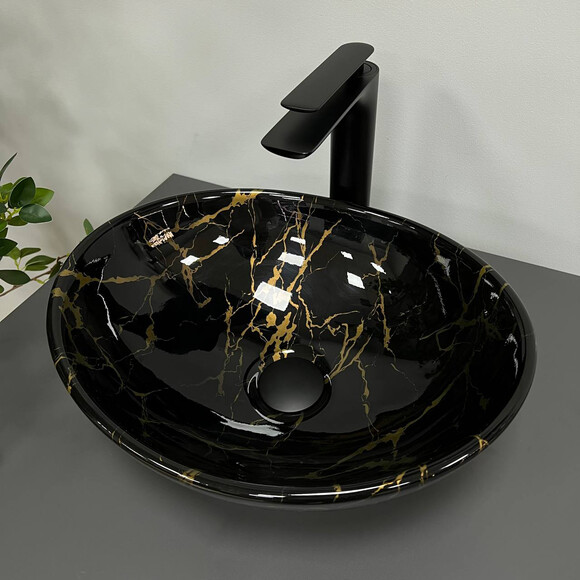 Раковина VBI Parma Marble Black VBI-011004 (40x33 см, чорний мармур, чаша), Доступні розміри: 40 x 33, Колір виробника: чорний мармур, фото , изображение 2