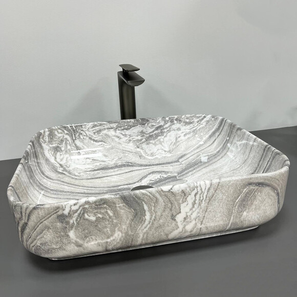 Раковина VBI Palermo Gray Onyx VBI-012303 (50x39 см, сірий мармур, чаша), Доступні розміри: 50 x 39, Колір виробника: сірий мармур, фото , изображение 2
