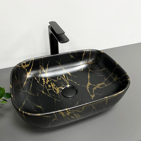 Раковина VBI Ravenna Marble Black Matt VBI-011209 (45x32 см, чорний матовий мармур, чаша), Доступні розміри: 45 x 32, Колір виробника: чорний мармур матовий, фото , изображение 2