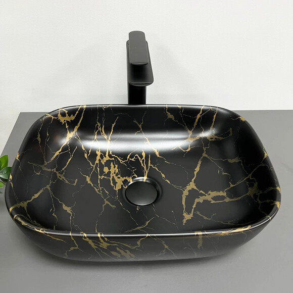 Раковина VBI Ravenna Marble Black Matt VBI-011209 (45x32 см, чорний матовий мармур, чаша), Доступні розміри: 45 x 32, Колір виробника: чорний мармур матовий, фото , изображение 3