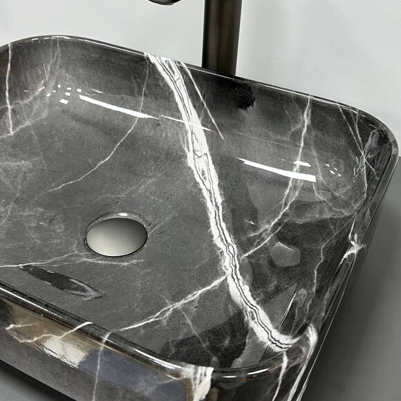 Раковина VBI Palermo Dark Gray Agate VBI-012304 (50x39 см, темно-сірий мармур, чаша), Доступні розміри: 50 x 39, Колір виробника: темно-сірий мармур, фото , изображение 2