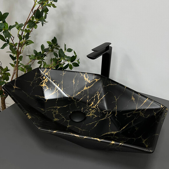 Раковина VBI Venezia Marble Black Matt VBI-012406 (62x41 см, чорний мармур матовий, чаша), Доступні розміри: 62 x 41, Колір виробника: чорний мармур матовий, фото , изображение 2