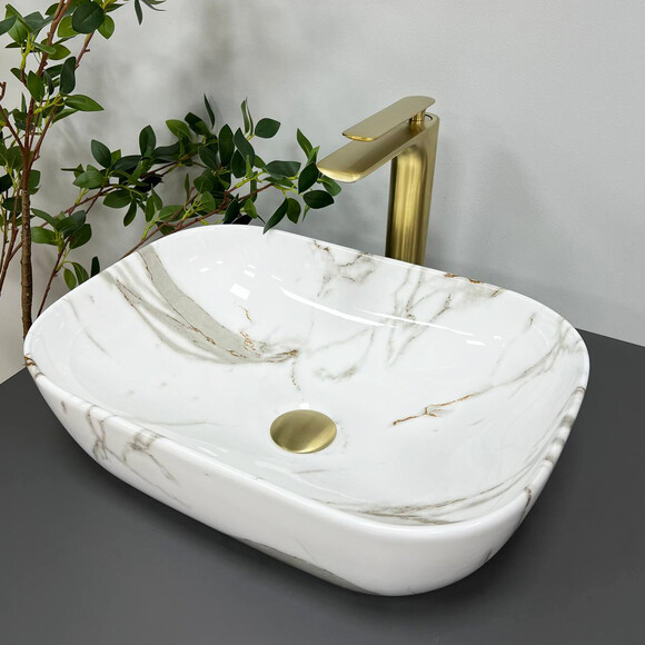 Раковина VBI Ravenna Aiax Glossy VBI-011205 (45x32 см, мрамор, чаша), Доступные размеры: 45 x 32, Цвет производителя: мрамор глянцевый, фото 