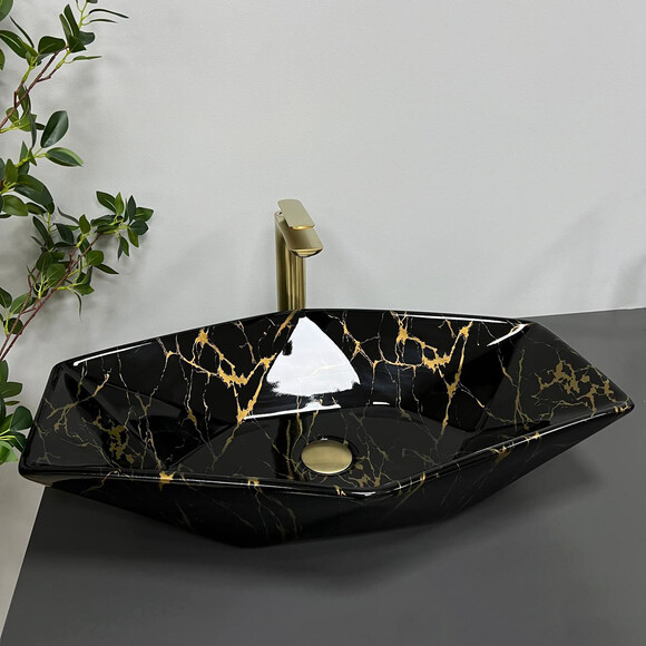 Раковина VBI Venezia Marble Black VBI-012405 (62x41 см, чорний мармур глянсовий, чаша), Доступні розміри: 62 x 41, Колір виробника: чорний мармур глянсовий, фото , изображение 2