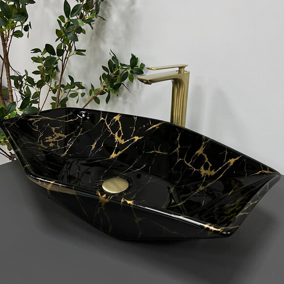 Раковина VBI Venezia Marble Black VBI-012405 (62x41 см, чорний мармур глянсовий, чаша), Доступні розміри: 62 x 41, Колір виробника: чорний мармур глянсовий, фото , изображение 3