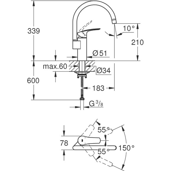Змішувач для кухні Grohe Eurosmart 332022433 (чорний матовий), фото , изображение 5