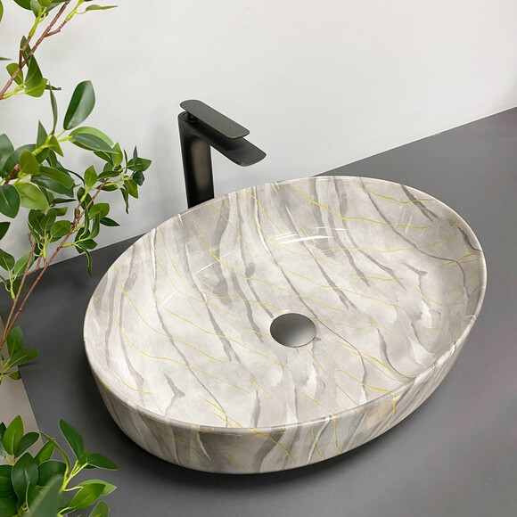 Умивальник VBI Udine Stone Glossy VBI-012102 (55x42 см, камінь глянсовий, чаша), Колір виробника: камінь глянсовий, фото 