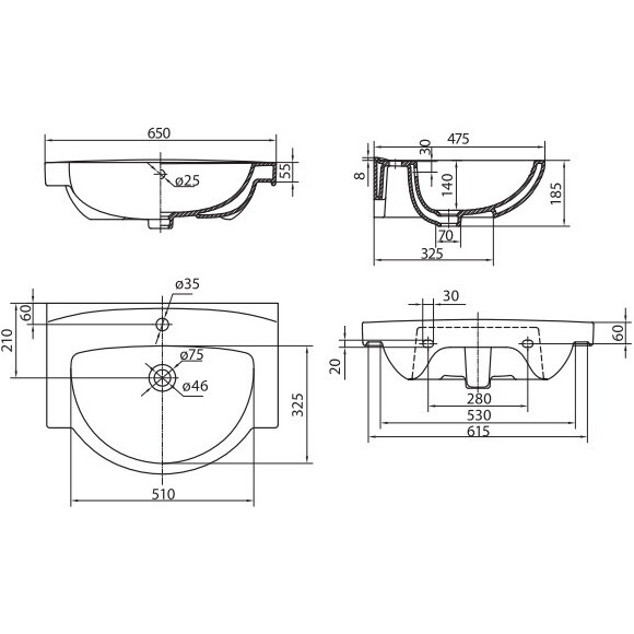 Тумба RJ Roft-L з умивальником Kolo Freja RJFU043-0165WHSET (RJFU043-0165WH + L71965000, 65 см, біла глянсова, підлогова), Доступні розміри: 65, фото , изображение 2
