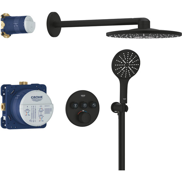 Душова система з термостатом Grohe Grohtherm SmartControl & Rainshower SmartActive 310 34863KF0 (чорна матова, прихованого монтажу), фото 