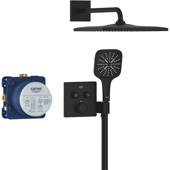 Душова система з термостатом Grohe Grohtherm SmartControl & Rainshower Mono 310 Cube 34865KF0 (чорна матова, прихованого монтажу), фото , изображение 3
