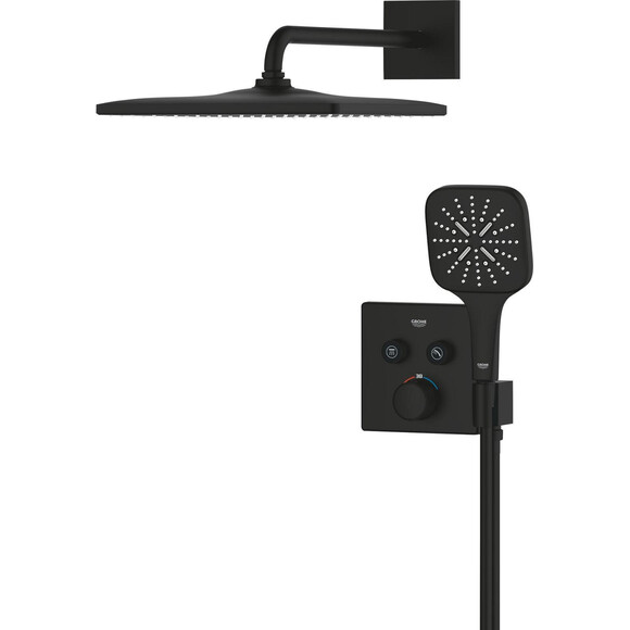 Душова система з термостатом Grohe Grohtherm SmartControl & Rainshower Mono 310 Cube 34865KF0 (чорна матова, прихованого монтажу), фото , изображение 4