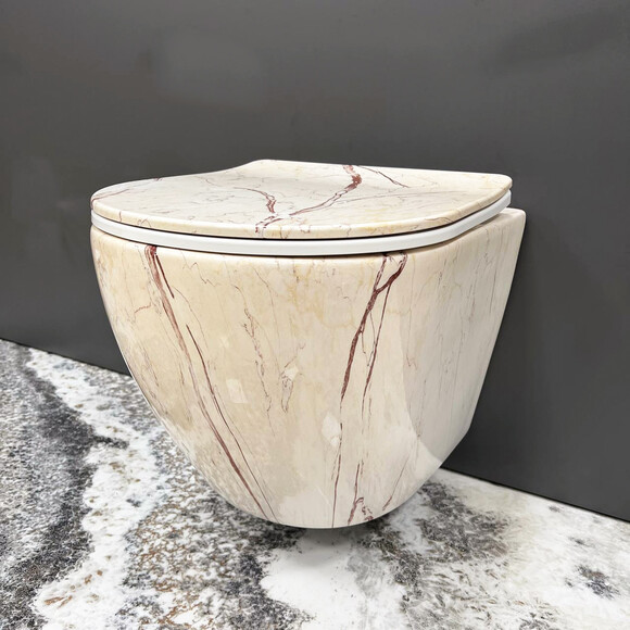 Безобідковий підвісний унітаз VBI Vulcano Aiax VBI-020407 (мармур, з сидінням), Колір виробника: мармур, фото 